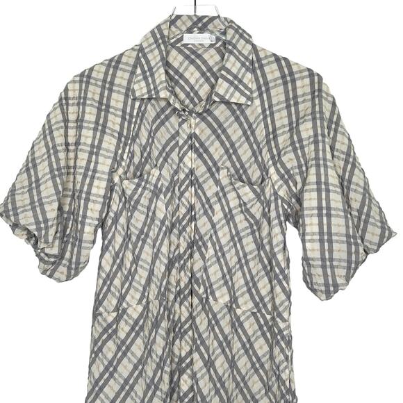 Jonathan Simkhai S Womens Crissy Raglan Puff Sleeve Mini Dress Plaid Gray - Picture 5 of 8